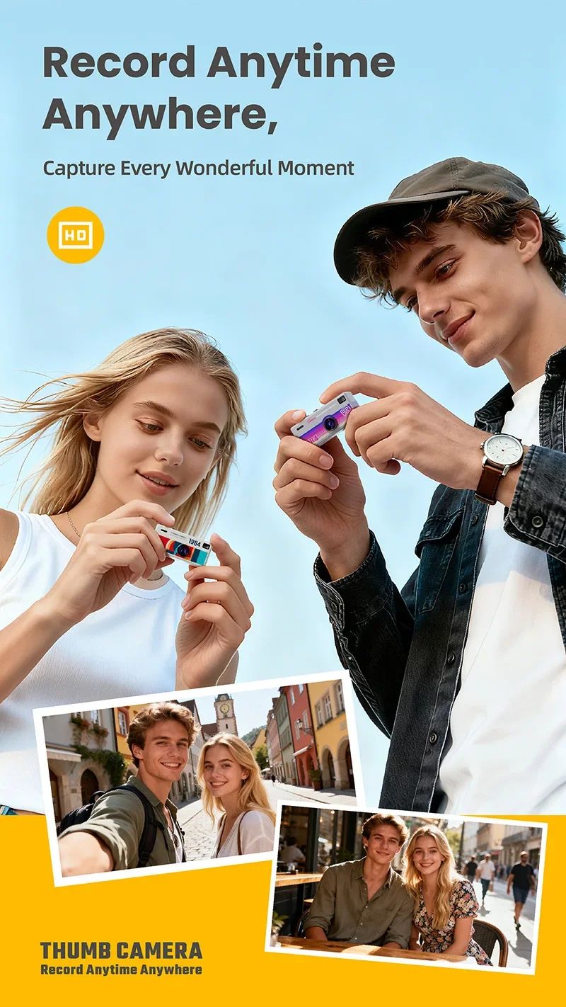 1Pc Portable Mini Thumb Camera Keychain Camcorder 1080p Video Recorder with Memory Card Support and Built-in Flash for Events