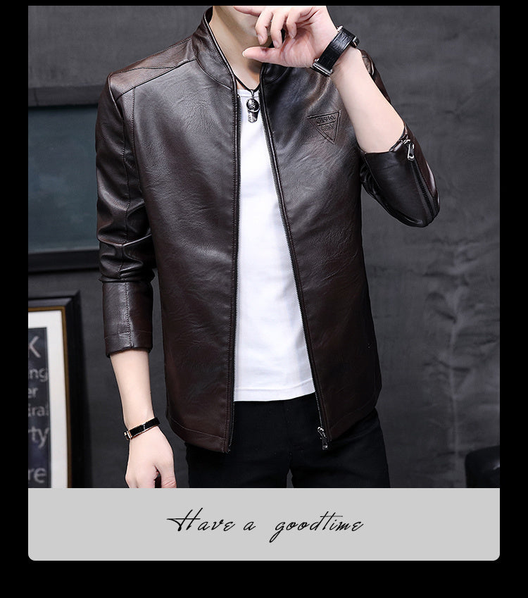 Mens Biker Leather Jacket 2023 Autumn New Men's Fashion Trend Decorative Motorcycle Leather Coat