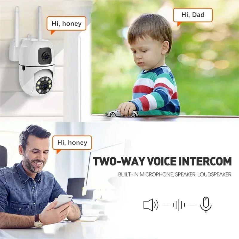 8MP WIFI Surveillance Camera Dual Lens Dual Screen IP Cameras Wireless Auto Tracking Color Night Vision 8X Digital Zoom CCTV Cam