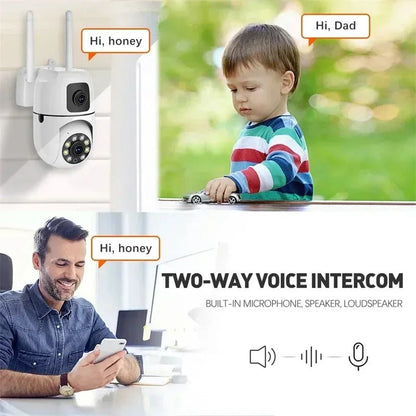 8MP WIFI Surveillance Camera Dual Lens Dual Screen IP Cameras Wireless Auto Tracking Color Night Vision 8X Digital Zoom CCTV Cam