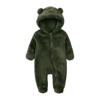 0-24M Baby Rompers Infant Clothes Winter Newborn Baby Boy Girl Zipper Bodysuit Bear Fleece Hooded Pyjamas
