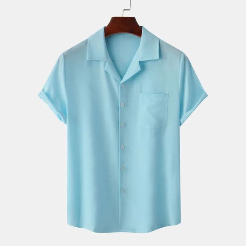 Solid Color Hawaiian Beach men's short-sleeved Tops Comfortable Casual Lapel men's Shirts Summer New men's short-sleeved Shirts