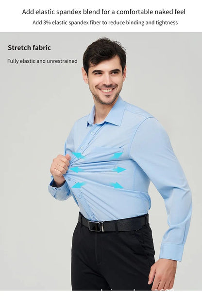 Iron-Free Long Sleeve Silk Smooth Drapey Wedding Shirt for Men Summer Business Formal Wine Red Large Size Men's Clothing