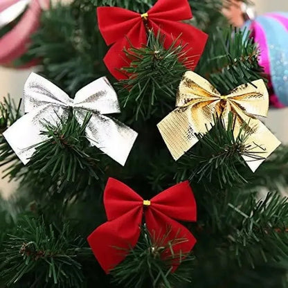 240/12PCS Mini Christmas Bow Ornaments Red Gold Xmas Tree Hanging Pendant DIY Craft New Year Home Party Decoration Bowknot Gifts