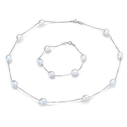 HENGSHENG Natural Pearl Necklace/Bracelet Jewelry Sets 925 Sterling Silver Chain with Freshwater Pearl Jewelry Gift for Women