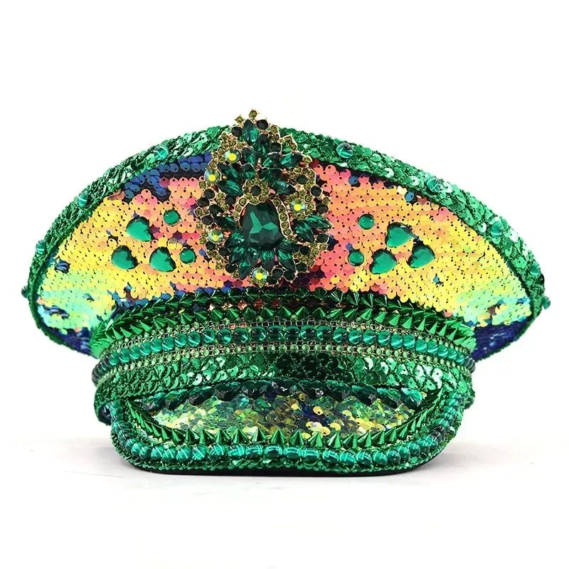 Chapéu de Capitão Chapéu Punk de Lantejoulas Coloridas com Strass para Festa Festival Aniversário Casamento Chapéu de Noiva Chapéu de Palco para Mulheres e Homens