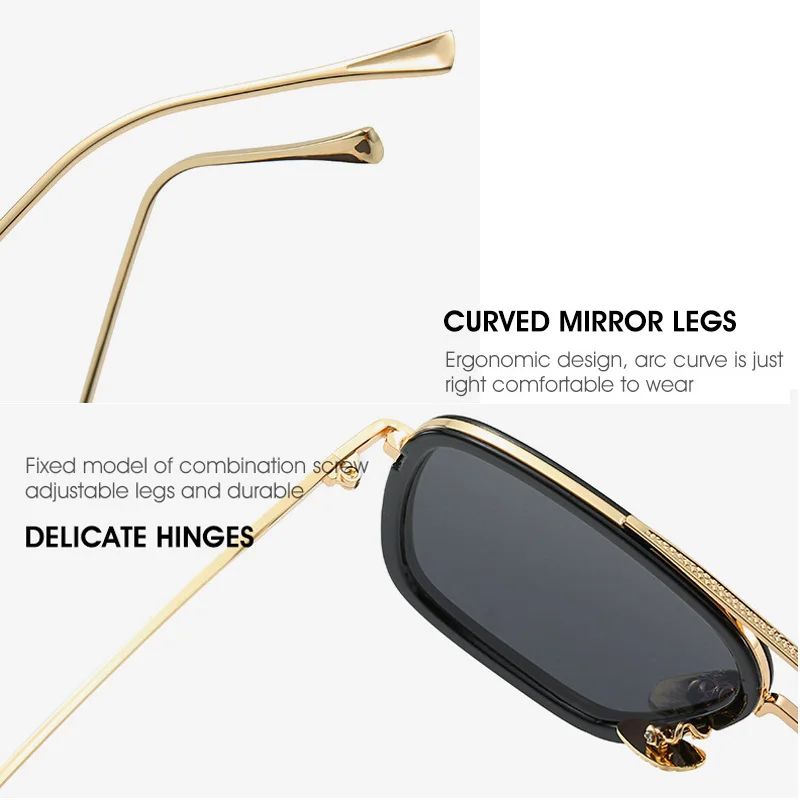Óculos de Sol da Moda Armação Quadrada Estilo Tony Stark Óculos de Sol Feminino Masculino Quadrado Grife Óculos Retrô Masculino Iron