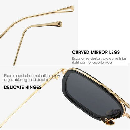 Óculos de Sol da Moda Armação Quadrada Estilo Tony Stark Óculos de Sol Feminino Masculino Quadrado Grife Óculos Retrô Masculino Iron