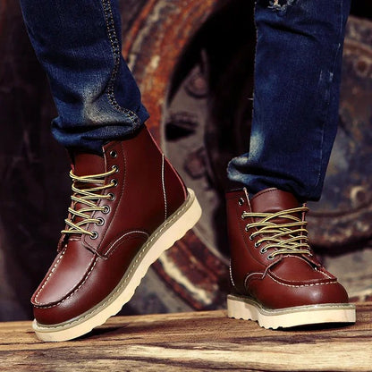 Winter Warm Men Boots Leather Mens Snow Boots with Fur Handmade Waterproof Male Ankle Boots No-slip High Top Male Work Shoes