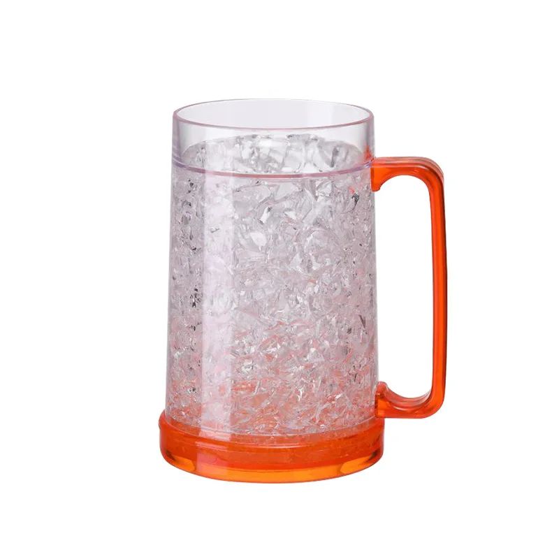 Canecas de Cerveja de Parede Dupla com Gel Congelante, Canecas de Uísque Transparentes com Alça para Bar e Copos de Bebida para Uso Externo