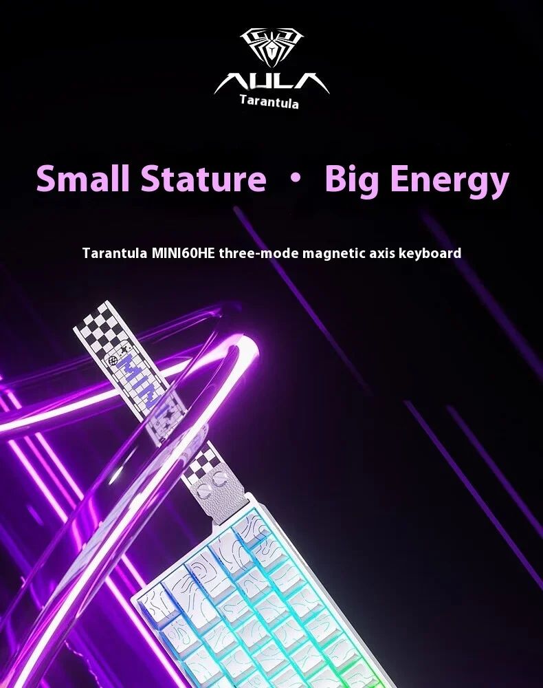 Teclado AULA Mini60 HE Magnetic Switch RGB Tri Mode Sem Fio Mecânico 8000Hz 0.01mmRT Teclado Gamer Presentes para Gamers
