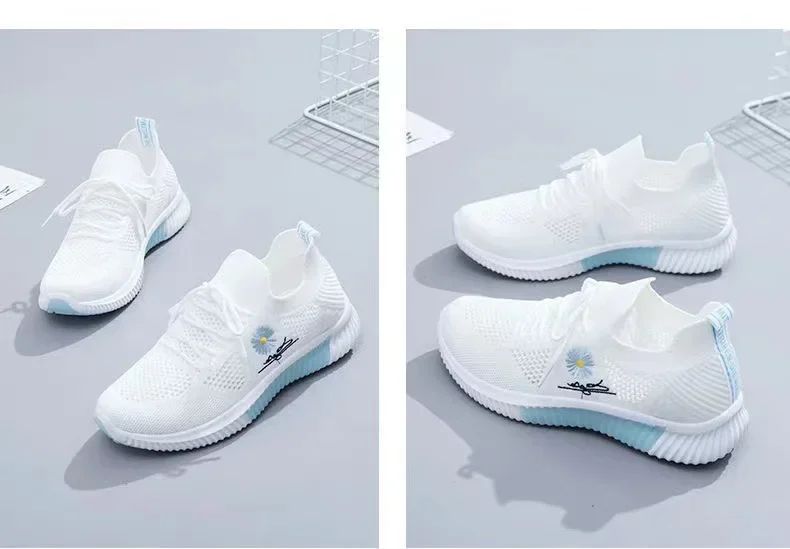 Spring and autumn seasonsLadies Knitted Sneakers Fashion Simple Lace-up Running Shoes Mesh Breathable Casual Female Students