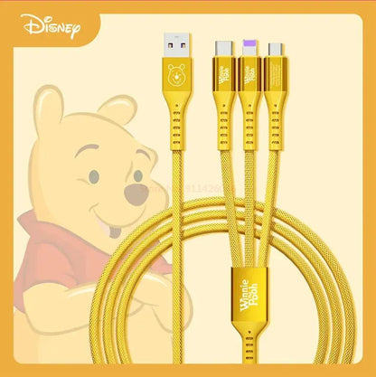 Cabo de Carregamento 3 em 1 Disney Cabo de Dados de Carregamento Rápido Morango Ursinho Pooh Frozen para Micro Tipo-c Carregador USB Lightning