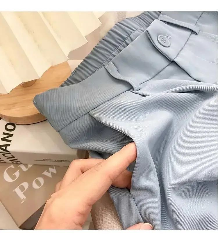 Fashion Elastic High Waist Suit Pants Women Fall Spring Casual Loose Straight Black Trouser Office Ladies Nine Points Streetwear