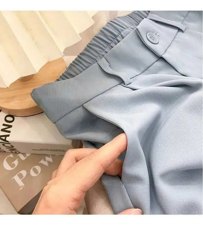 Fashion Elastic High Waist Suit Pants Women Fall Spring Casual Loose Straight Black Trouser Office Ladies Nine Points Streetwear