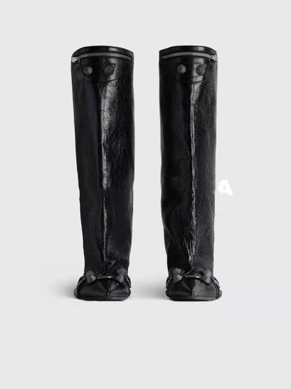 Women's Sexy Stiletto High Heels with Rivet Decoration, Wide Barrel Knee Length Boots, European and American Fashion Show Boots