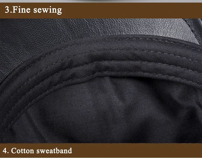 Chapéus Masculinos/Femininos de Inverno em Couro Genuíno Azul-Marinho Unissex Europeu/Americano Streetwear Bonés Pretos Ajustados com Cinto Outdoor Gorro