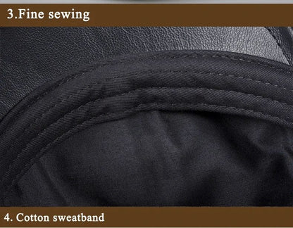 Chapéus Masculinos/Femininos de Inverno em Couro Genuíno Azul-Marinho Unissex Europeu/Americano Streetwear Bonés Pretos Ajustados com Cinto Outdoor Gorro