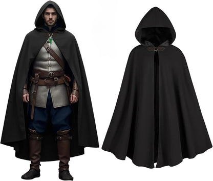 Cloak with Hood Men?Medieval Costume Men Round Metal Buckle Cloak with Green Leaf Brooch Necklace for Halloween