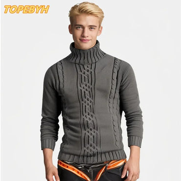 2025 Men's Warm Sweater Long Sleeve Turtleneck Sweater Retro Knitted  Pullover Sweaters