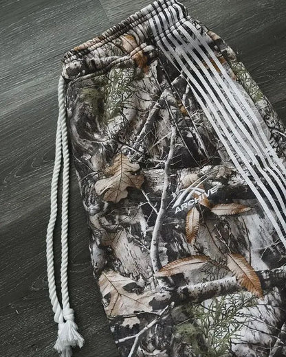 Calça Casual Bordada Cinza Y2k Camuflada Tática Funcional Masculina Feminina Premium Moletom com Cordão
