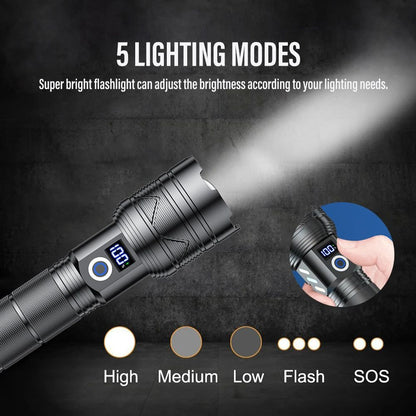 800000lm High Power Strong Light Long Range LEP Flashlight USB Charging 26650 Battery Outdoor Telescopic Zoom Super Bright Torch