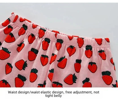 Summer Strawberry Sleepwear For Baby Kids Short Sleeve Pijamas Infantil 100% Cotton Kids Pajamas Set Boys Girls Clothes 6 8 10 Y