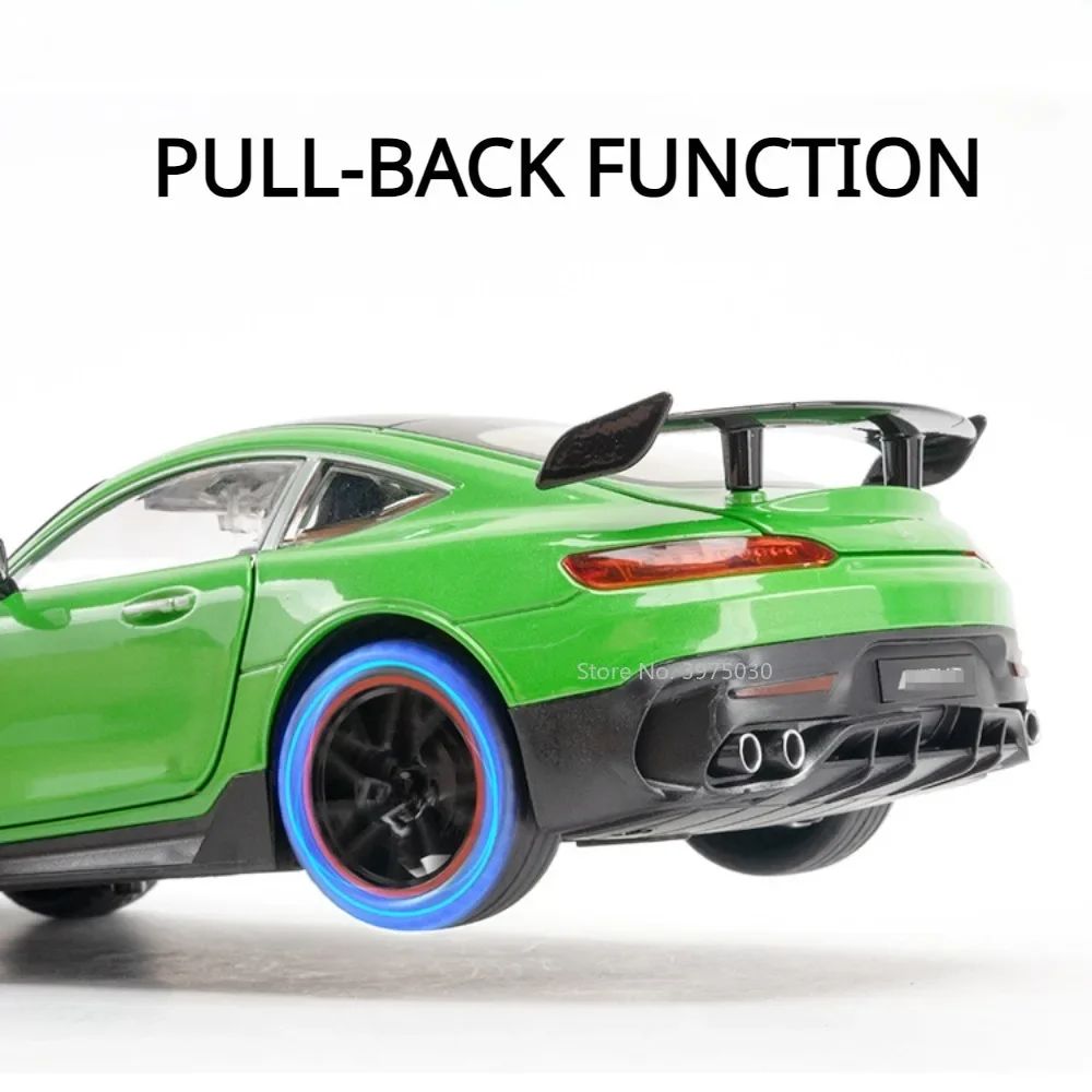 Miniatura de Carro Benz AMG GT-R Escala 1:18, Modelo de Brinquedo em Liga Fundida, Supercarros com Portas que Abrem, Luz e Som, Veículo com Fricção para Meninos, Presentes de Aniversário