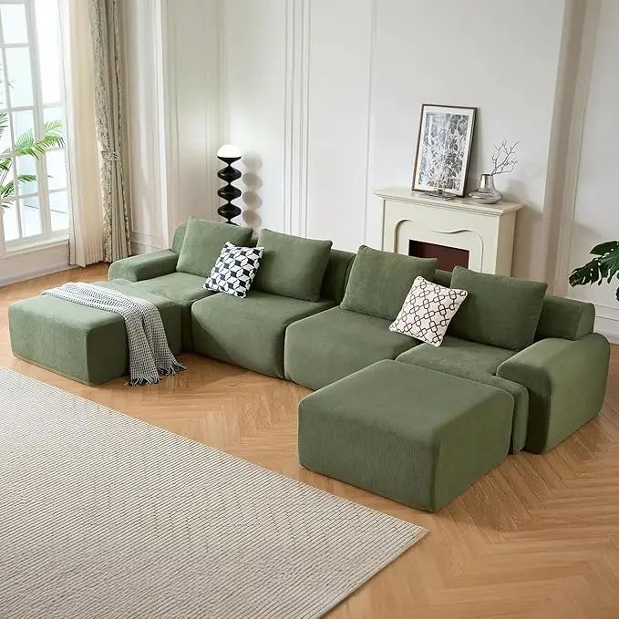 Oversized U-Shaped Corduroy Sectional Sofa Set with 2 Ottomans Deep Seat Boneless Comfortable Living Room Couch