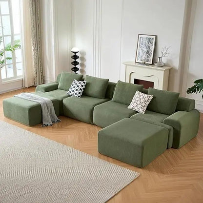 Oversized U-Shaped Corduroy Sectional Sofa Set with 2 Ottomans Deep Seat Boneless Comfortable Living Room Couch
