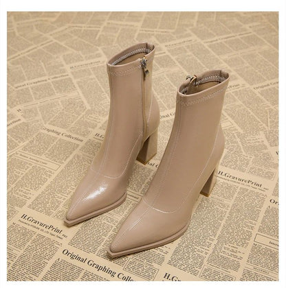ankle boots fashion pointed square root temperament women's high heels zipper decoration luxury women's winter large size 35-42