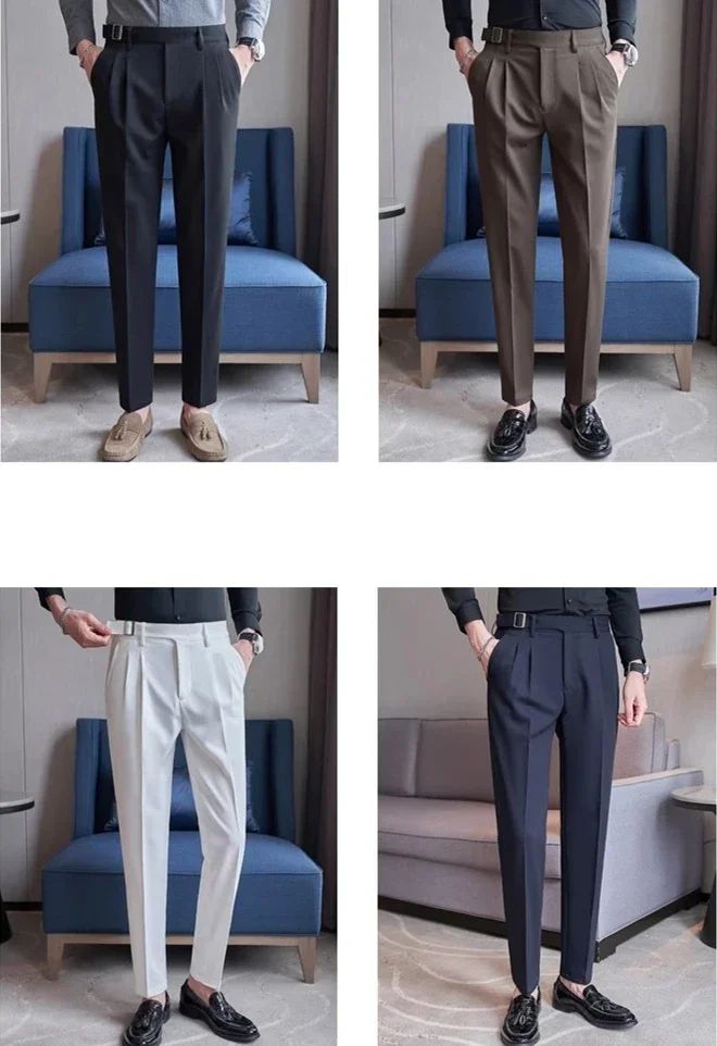 Calças de Terno Masculinas, Calças de Vestir Slim Modernas, Calças Brancas Pretas Azuis Verdes Pantalones Hombre Outono/Inverno Masculino, Novidade 2025