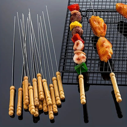 10PCS Stainless Steel Barbecue Skewer Reusable BBQ Skewers For Outdoor Camping Picnic Cooking Tools BBQ Supplies