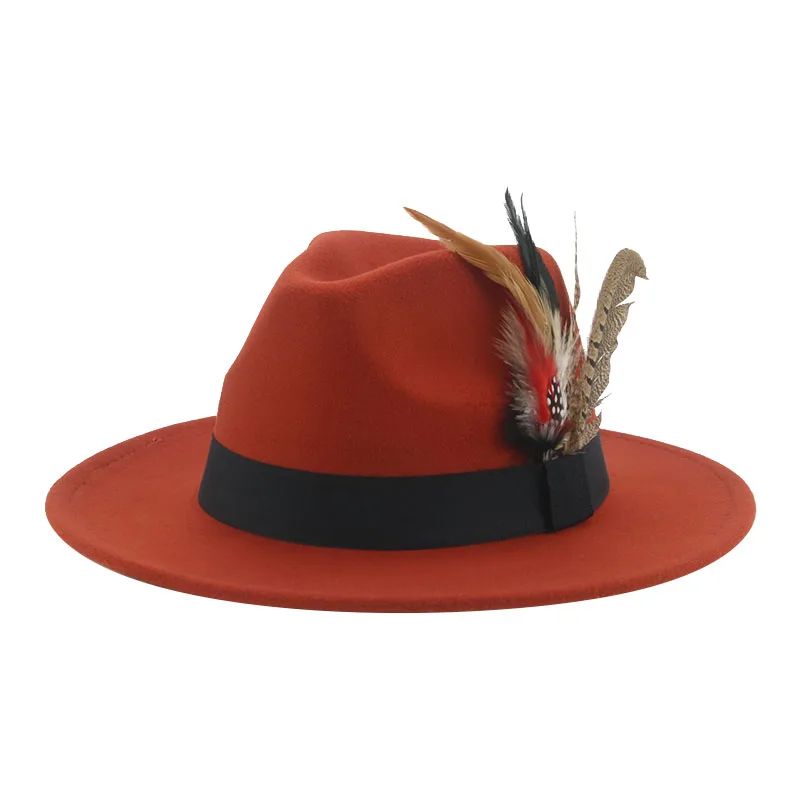 Chapéu Fedora Inverno Feminino Chapéus Masculinos Chapéu de Feltro Pena Luxo Moda Casual Decoração Casamento Homens Mulheres Fedora Chapeau Femme Touca