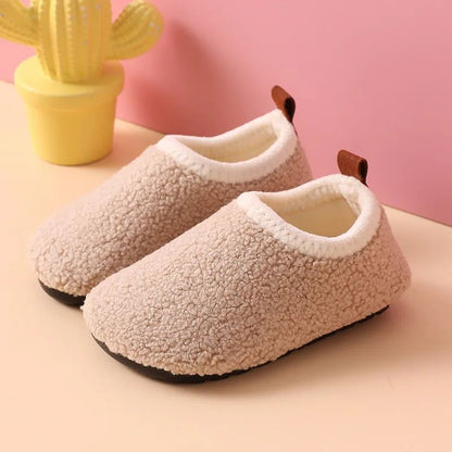 Children Cotton Slippers Solid Warm Kids Winter Home Shoes Boys Girls Plush Floor Shoes Indoor Soft Sole Anti-slip Cotton Shoes