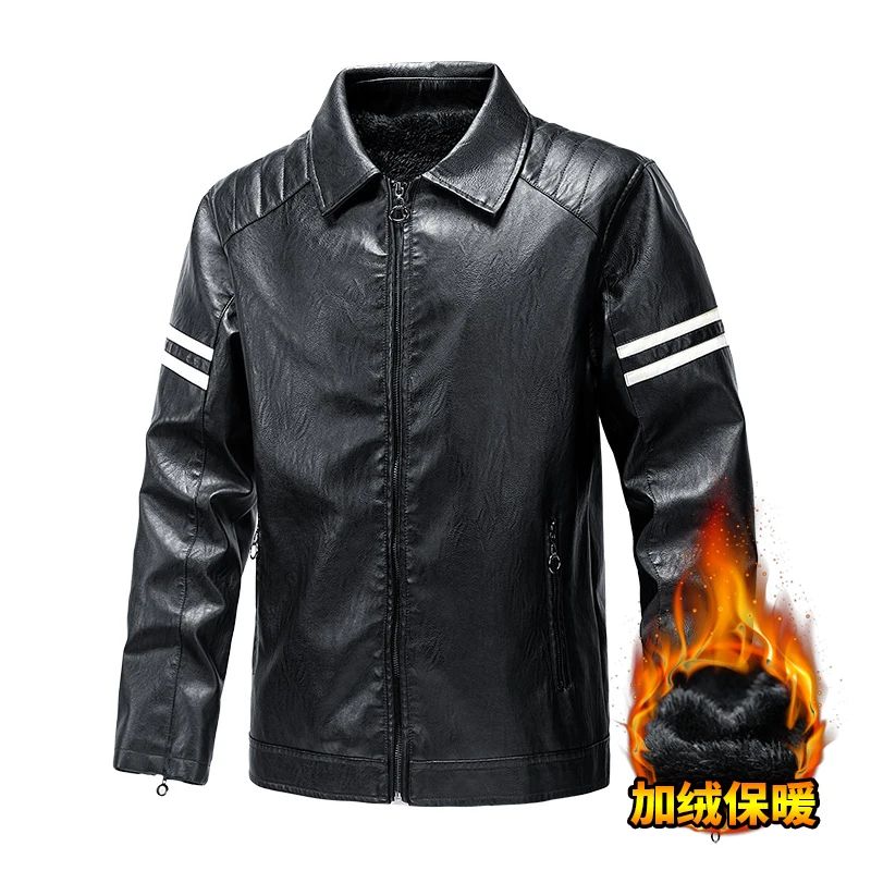 Men's Season Pu Motorcycle Leather Jacket Solid Color Lapels Jacket Coats Fashion Men's Top