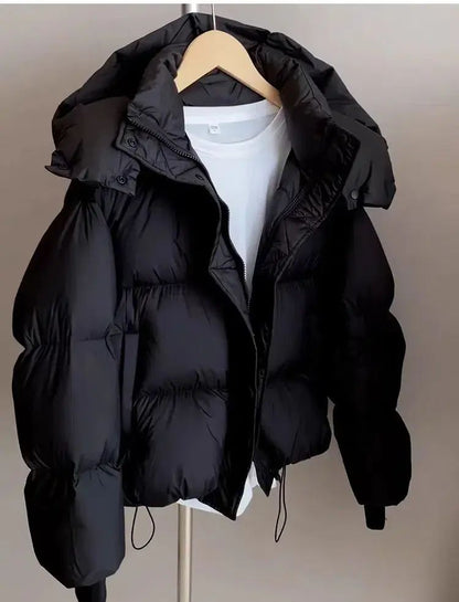 Hooded Cotton Jacket Women 2025 New Thickened Warm Long Sleeved Outwear Winter Korean Loose Solid Color Versatile Short Coat