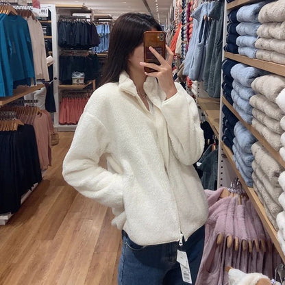 Autumn Winter Women's Long Velvet Fleece Zipper Sleeve Coat Warm Coral Fleece Jacket Full Length Outerwear Comfortable Coat