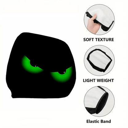 2PCS Black Fluorescent Eye Car Head Pillowcase, Double-sided Printed Car Interior Personalized Decoration Car Pillowcase