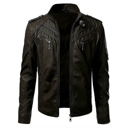New 2025 Spring Autumn Men's Leather Jackets Fashion Patchwork Stand Collar PU Leather Coats Handsome Motorcycle Jackets for Men