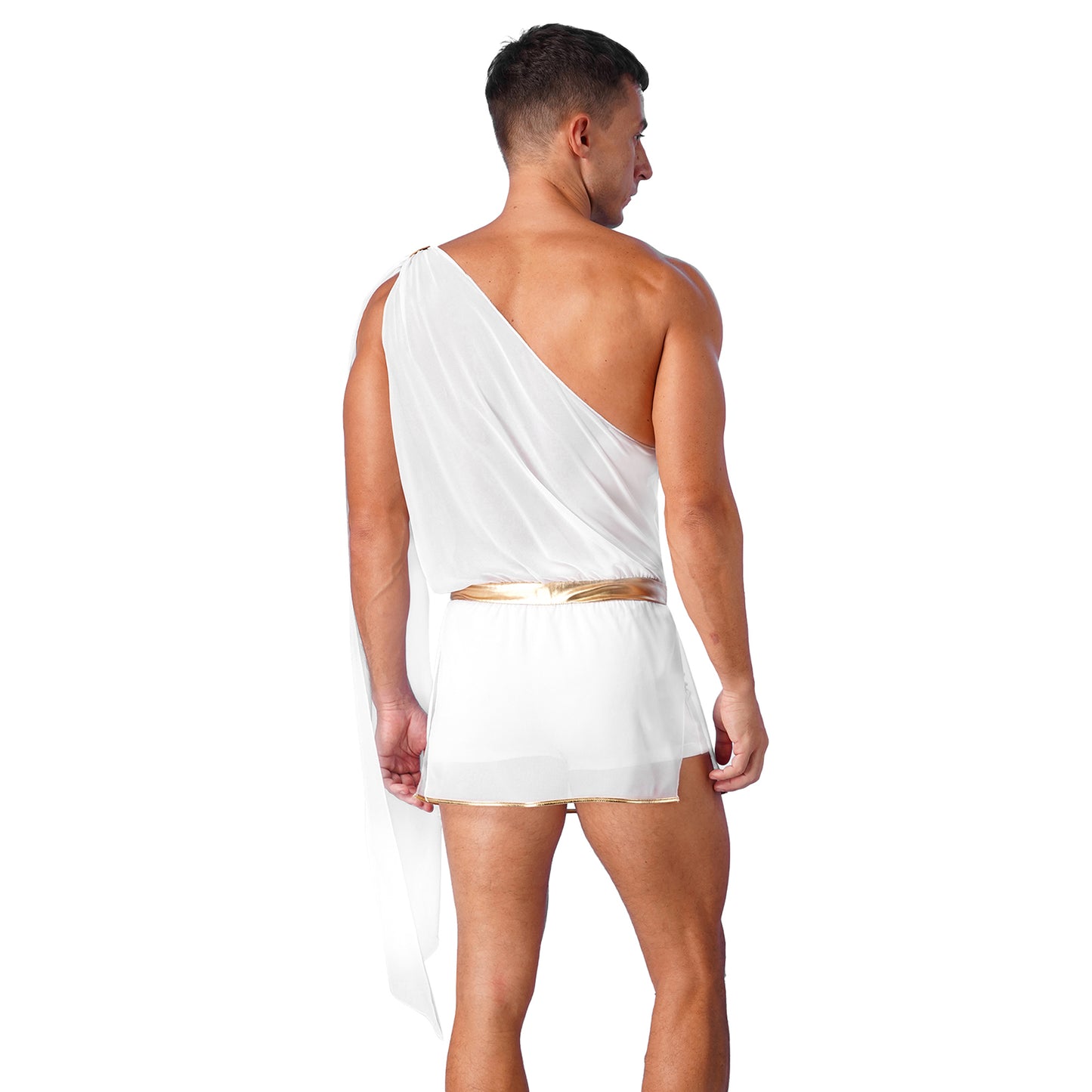 Greek God Costume White Men Mr Toga Cosplay Costumes One Shoulder with Slit Skirts Tunic Jumpsuit Nightclub Carnival Dress Up