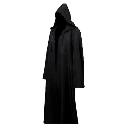 New Halloween Medieval Black Robe Cloak Costume Adult Priest Cosplay Hooded Costume and Scary Spooky Loose Cloak