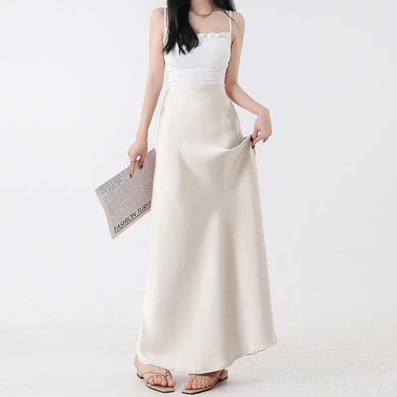 Plus Size Plus Size Satin Fish Tail Half Skirt Women's High Waist A- Line Midi Skirt Spring Summer New Style Bodycon Soft Dra...