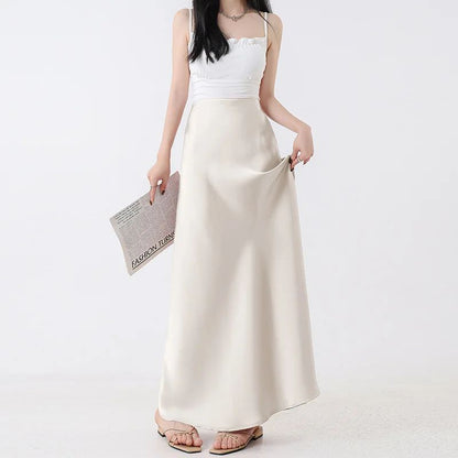 Plus Size Plus Size Satin Fish Tail Half Skirt Women's High Waist A- Line Midi Skirt Spring Summer New Style Bodycon Soft Dra...