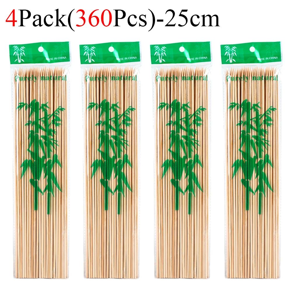 90/450pcs Bamboo Stick Food Grade Bamboo Skewer Sticks Disposable Natural Wood Long Stick Barbecue Fruit BBQ Tools 15/20/25/30cm