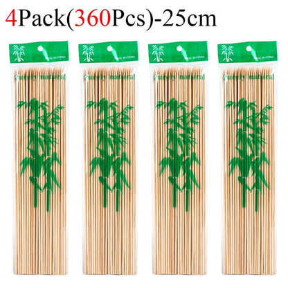 90/450pcs Bamboo Stick Food Grade Bamboo Skewer Sticks Disposable Natural Wood Long Stick Barbecue Fruit BBQ Tools 15/20/25/30cm