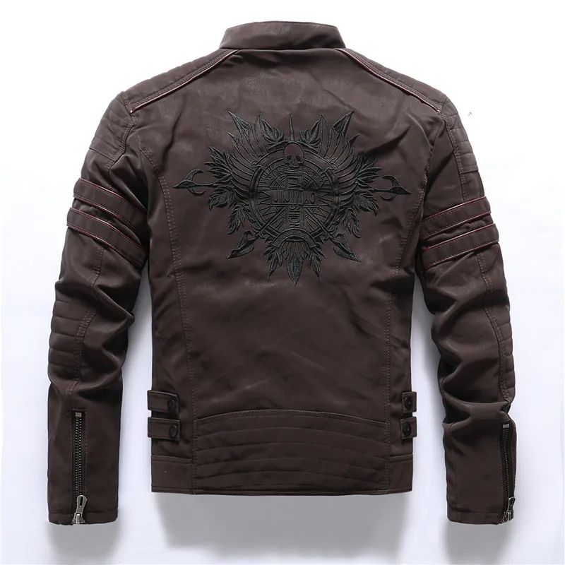 Men's autumn and winter frosted leather jacket, fashionable slim fit and brushed motorcycle fashion brand slim fit jacket