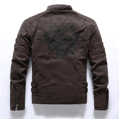 Men's autumn and winter frosted leather jacket, fashionable slim fit and brushed motorcycle fashion brand slim fit jacket