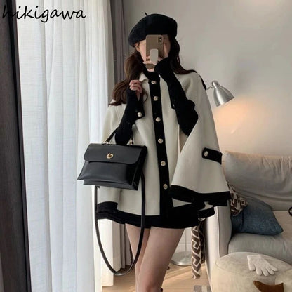 Wool Coats Women Fashion Temperament Cloak Coat Female Oversized Outwear 2025 Ropa Mujer Solid Color Korean Sweet Jackets Tops
