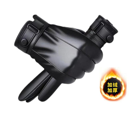 Novas Luvas de Couro PU para Motocicleta para Andar ao Ar Livre Masculinas Luvas de Inverno Quentes Forradas com Lã Luvas Touchscreen Laváveis à Mão